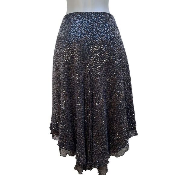Vtg Worth Evening Midi Skirt Size 6 Brown Sequin 100% silk Asymmetrical Layered - Picture 7 of 16